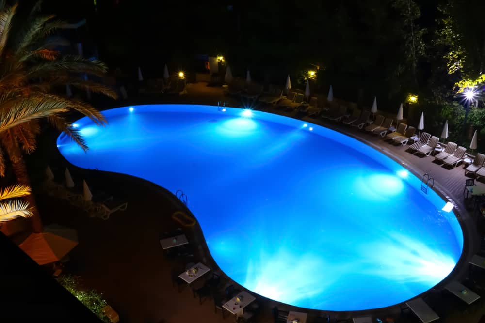 large pool with lighting at night